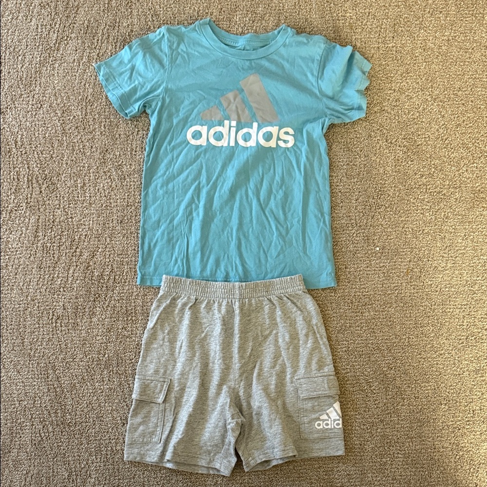 Adidas Teal Tee and Light Gray Shorts Set